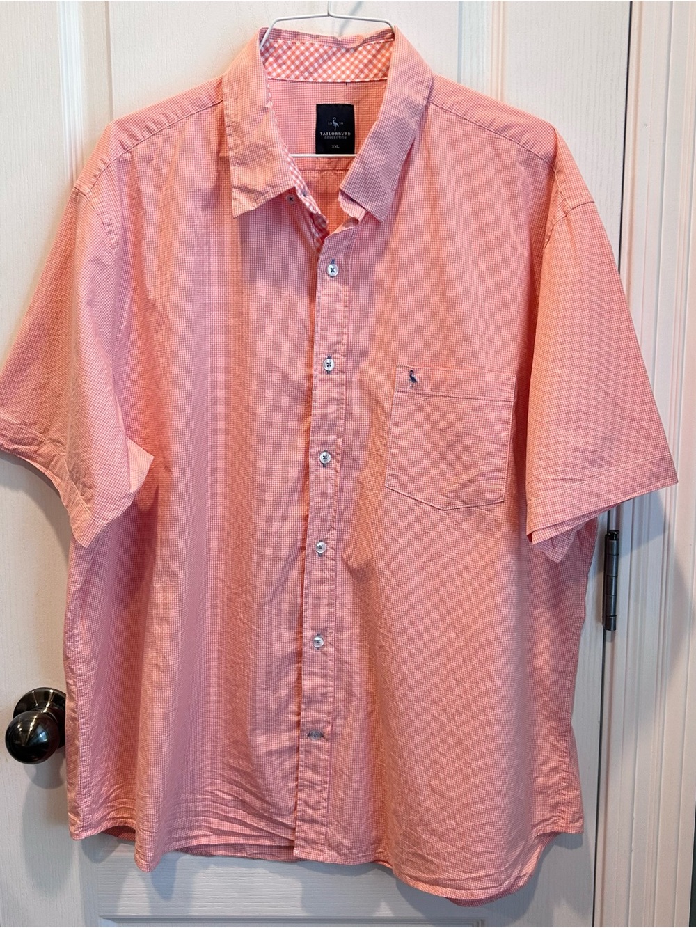 Tailorbyrd Men’s Orange Gingham Short Sleeve Button Up Blue Accents Sz XXL Shirt